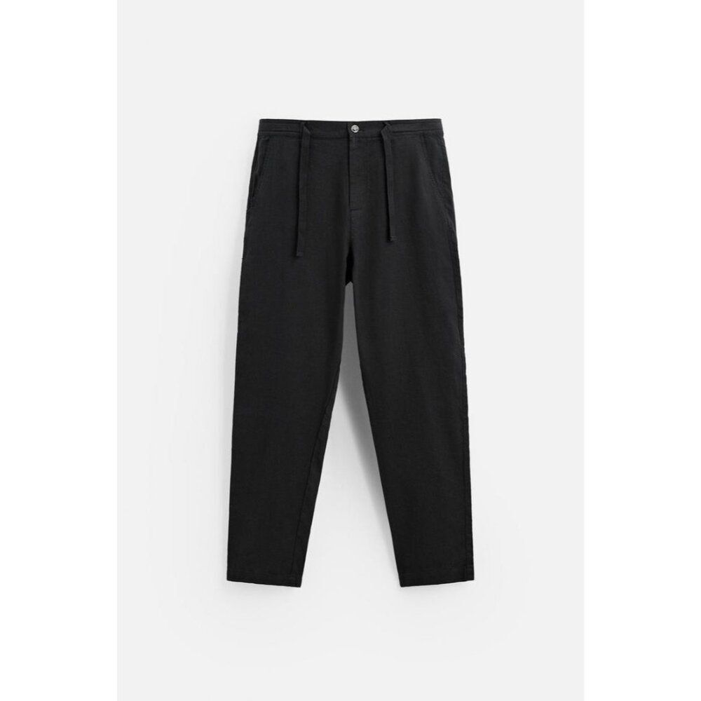Zara Mens Pants EU 36 US 29 Black Straight Cotton Linen Trousers 8574/303 NWT - Picture 3 of 12